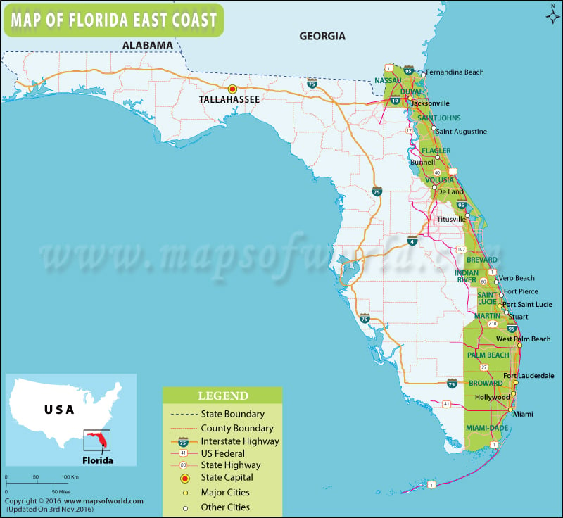 Map of Florida East Coast