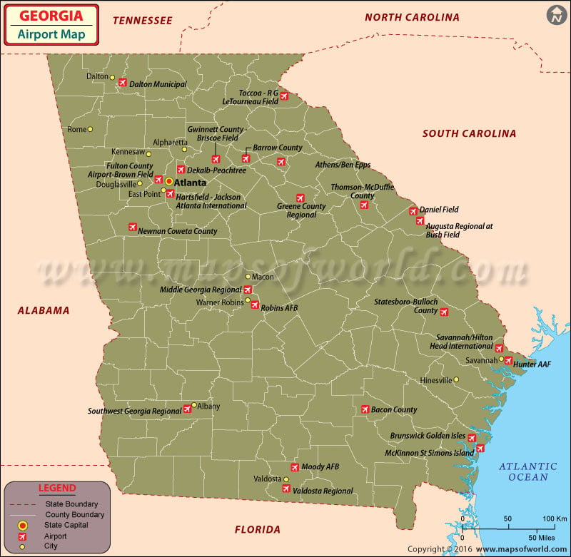 Georgia Airports Map Airports In Georgia Usa