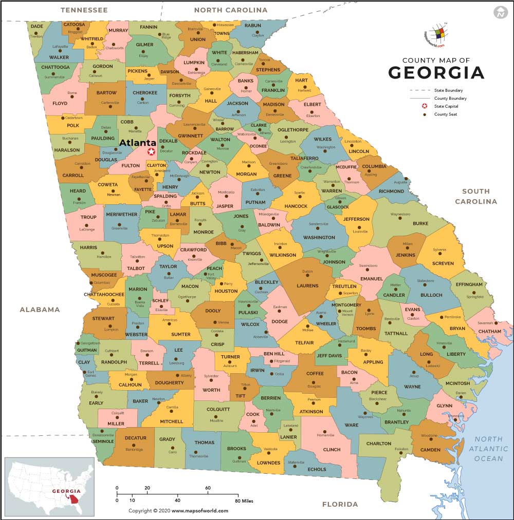 Georgia County Map Counties In Georgia Usa Maps Of World