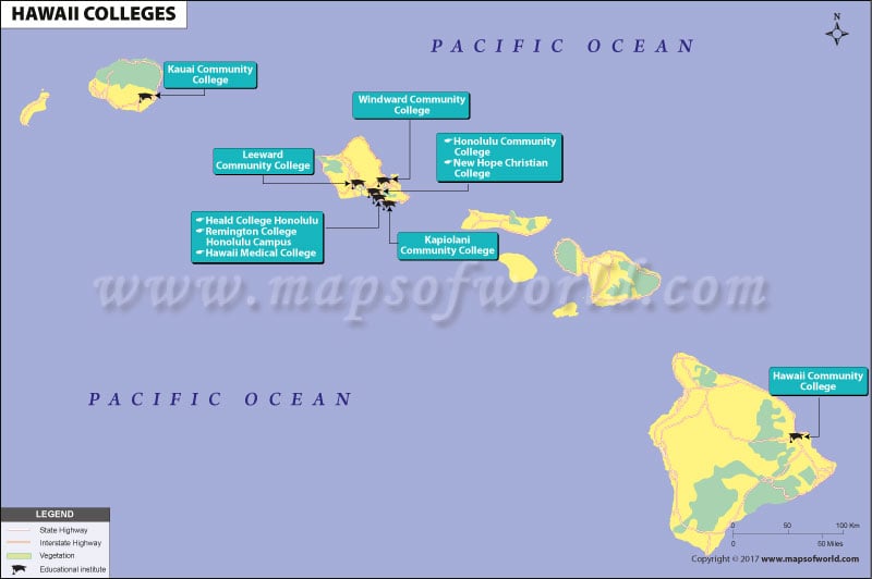 Map Of Hawaii Colleges Hawaii Community Colleges Map