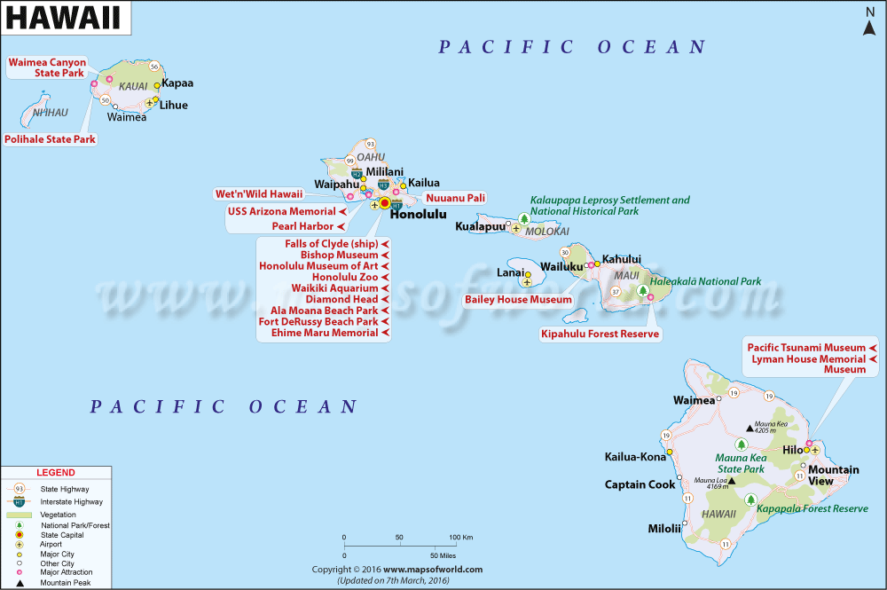 Hawaii Map, Map of Hawaii (HI) USA