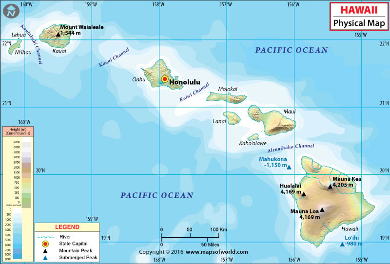 Physical Map Of Hawaii Hawaii Physical Map