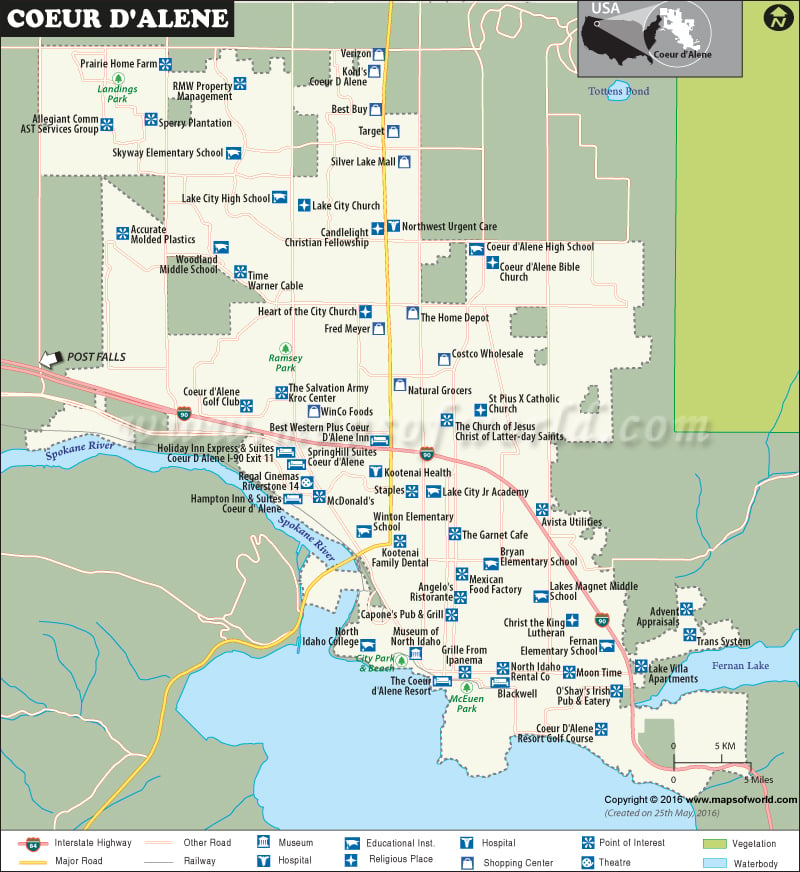 Coeur D Alene Map Map Of Coeur D Alene City Idaho