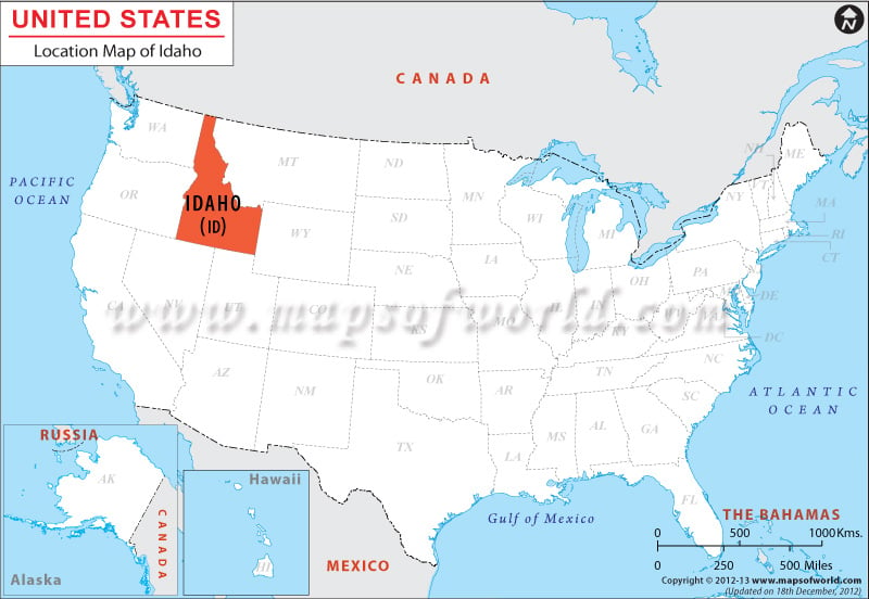 Map of USA Depicting Location of Idaho