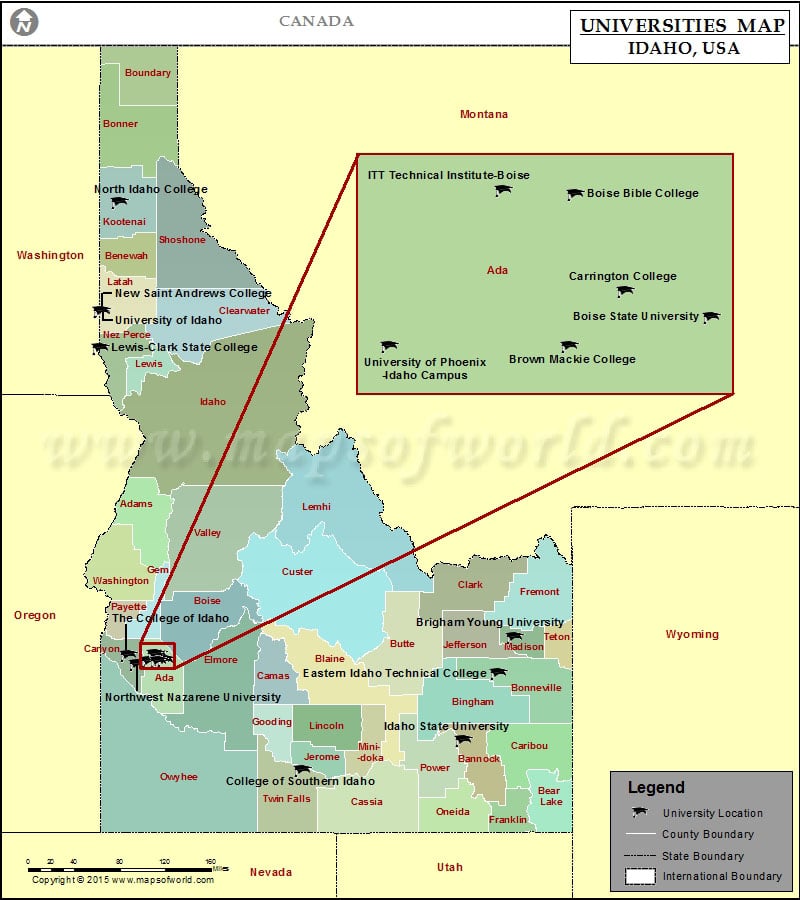 Map Of Universities In Idaho Map Of Colleges And Universities In