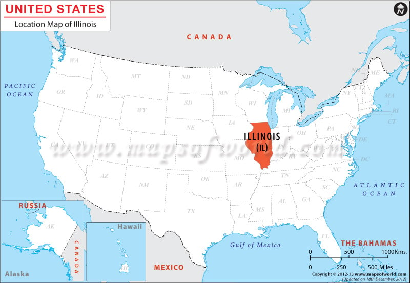Map of USA Depicting Location of Illinois