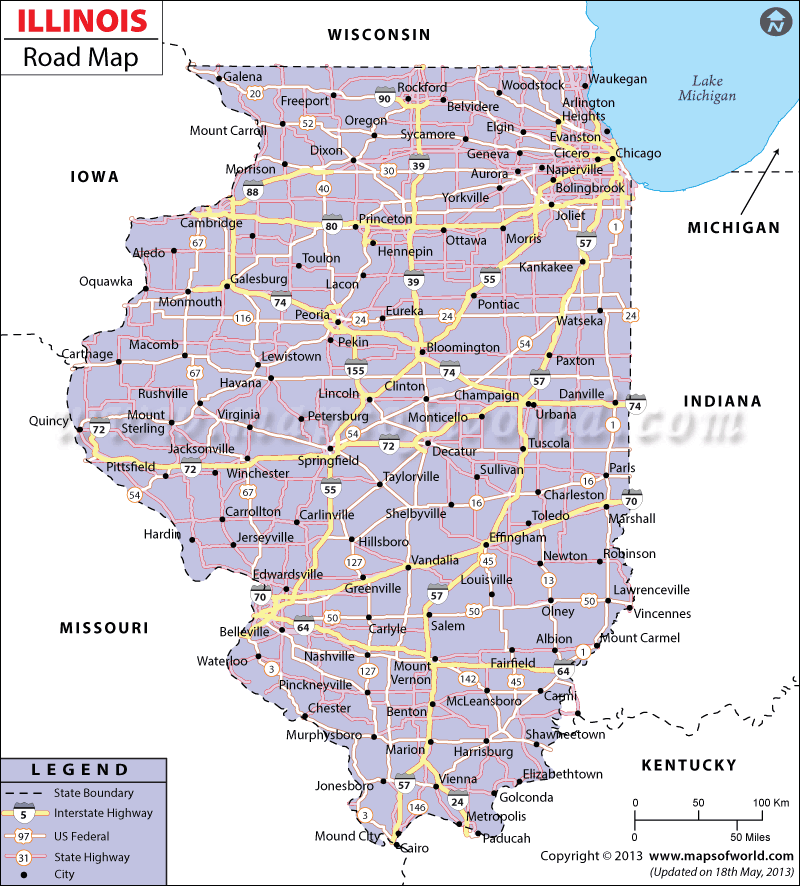 Illinois Road Map Road Map Of Illinois