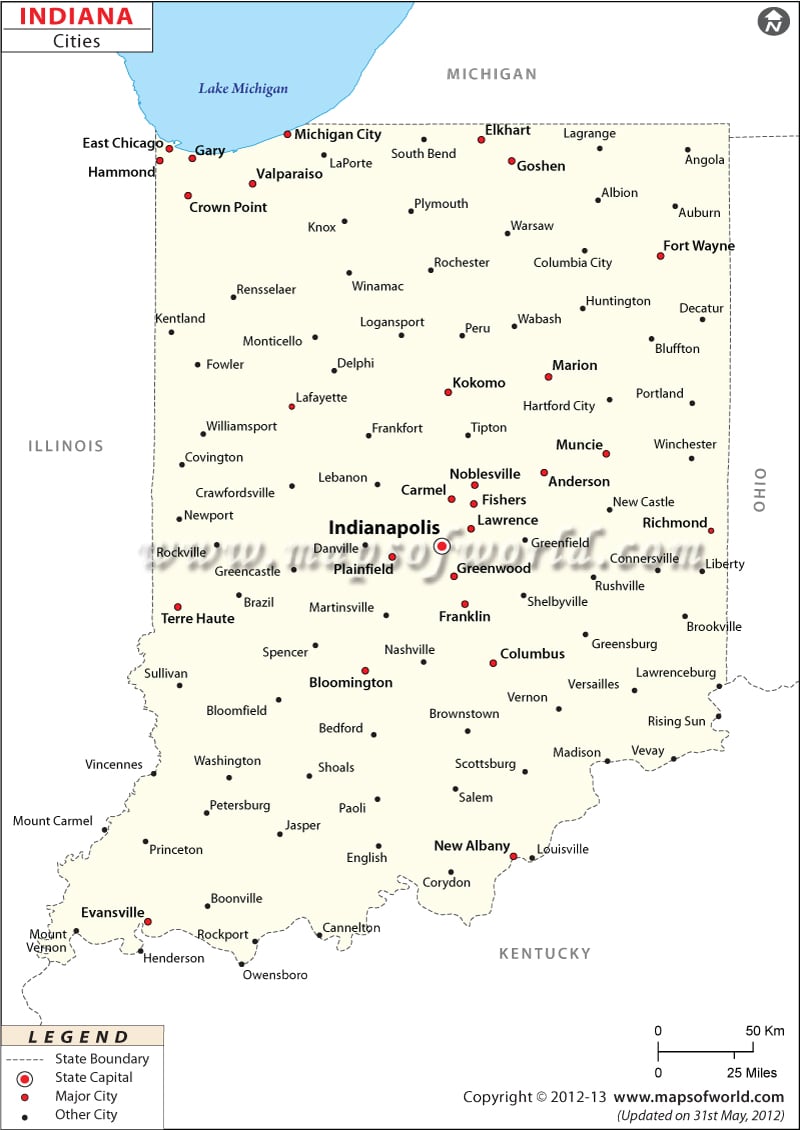 Cities In Indiana Indiana Cities Map