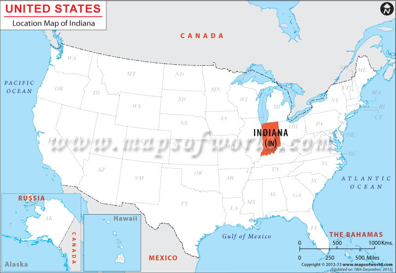 Map of USA Depicting Location of Indiana