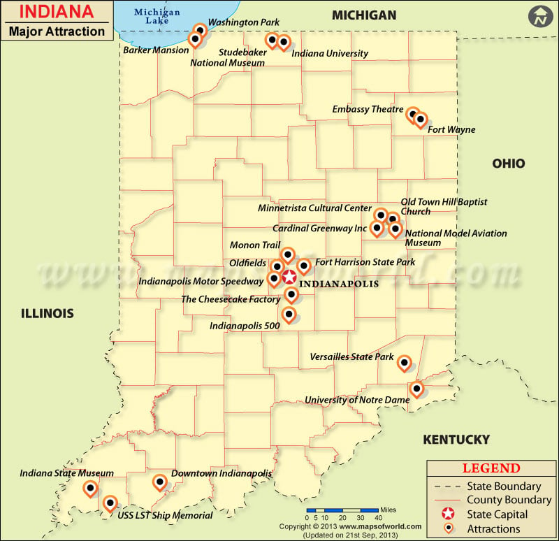 Indiana Attractions Places To Visit In Indiana Map