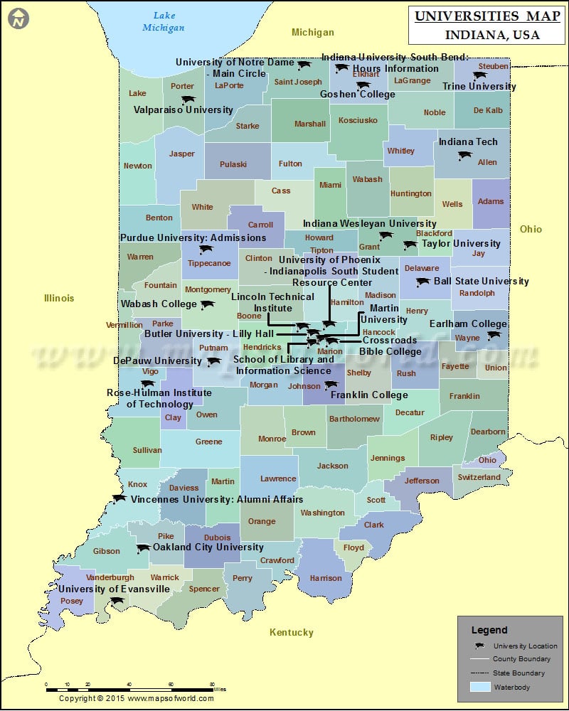List Of Universities In Indiana Map Of Indiana Colleges And
