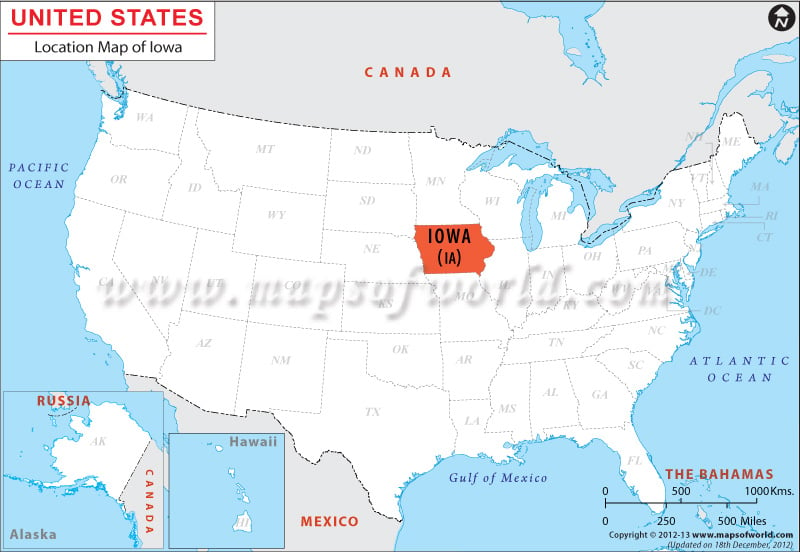 Map of USA Depicting Location of Iowa