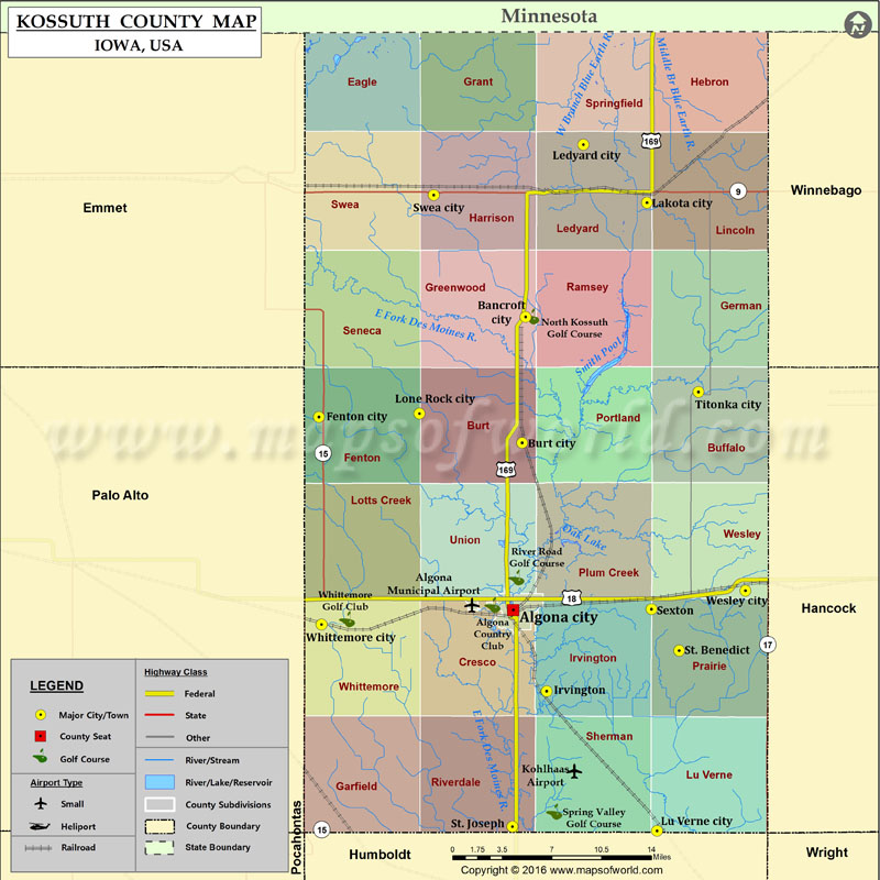 Kossuth County Map for free download