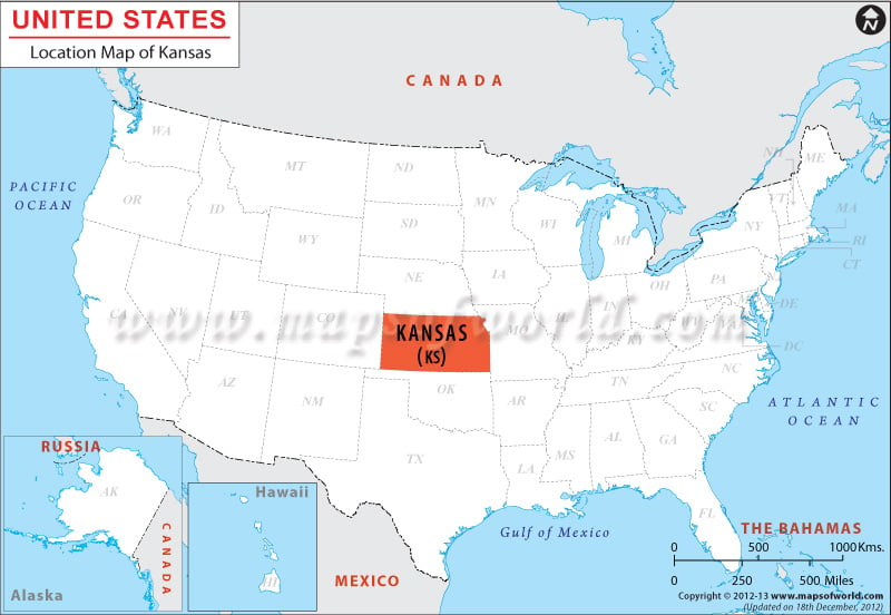 Map of USA Depicting Location of Kansas