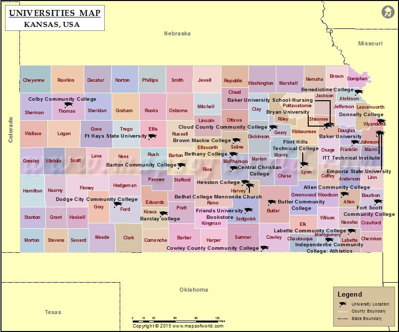 List Of Universities In Kansas Map Of Kansas Universities And