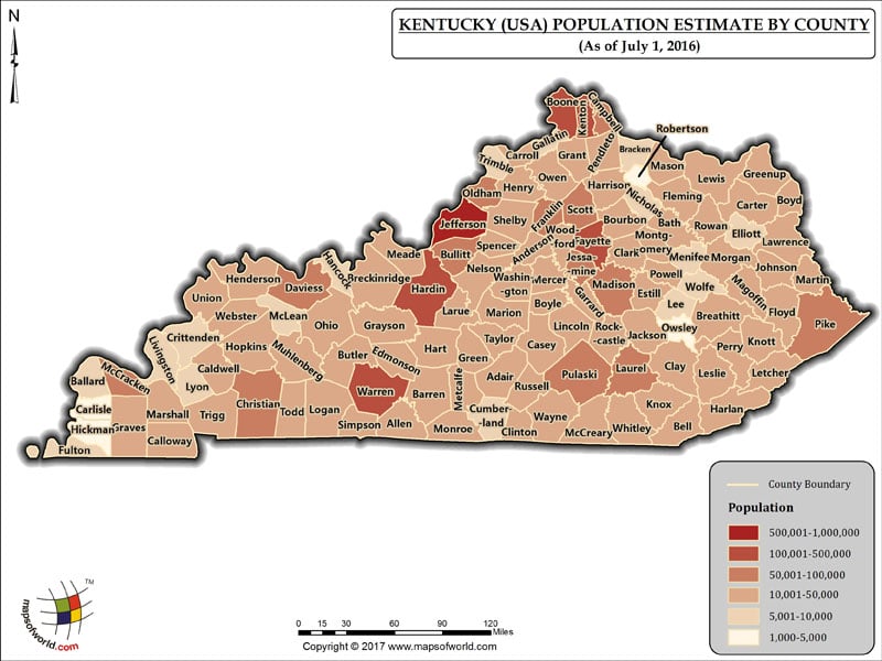 Kentucky Population By County Population As On July 1 2016
