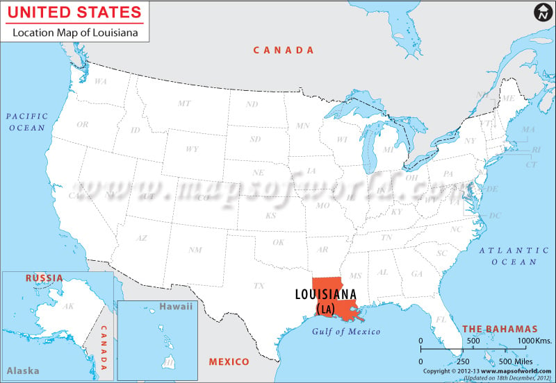 Map of USA Depicting Location of Louisiana