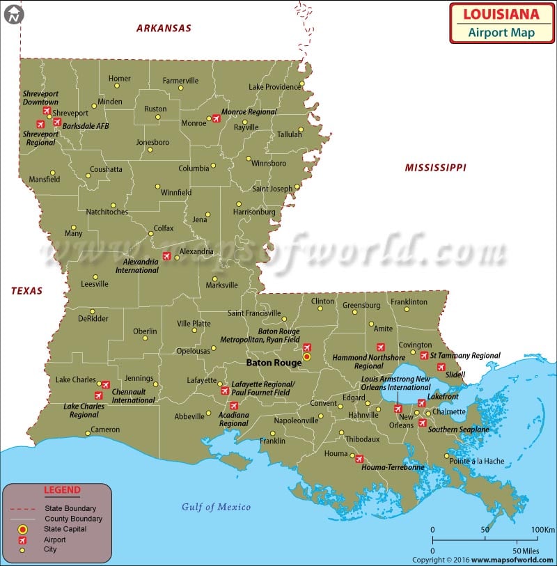 Airports In Louisiana Louisiana Airports Map