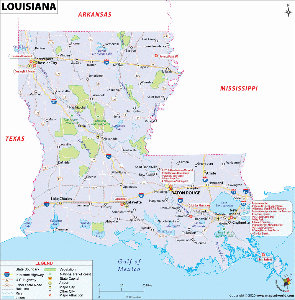 Louisiana Map, Map of Louisiana (LA) USA