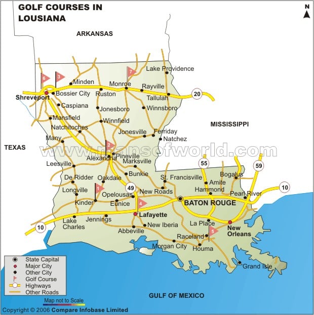 Louisiana Golf Courses Map, Golf Courses in Louisiana