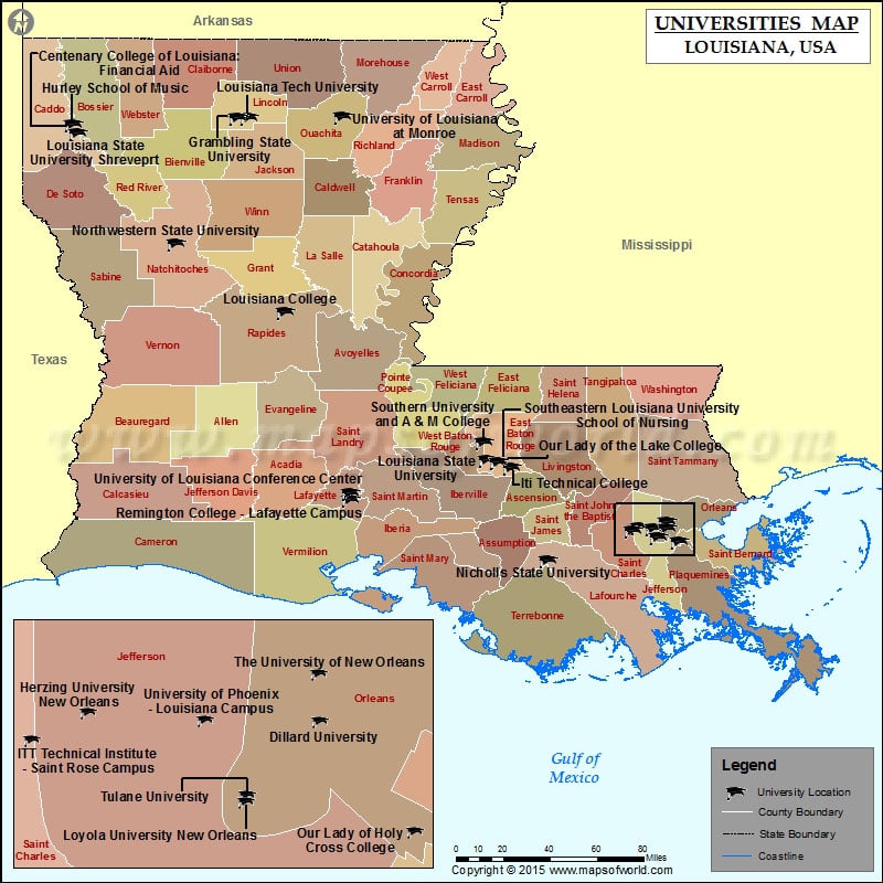 List Of Universities In Louisiana Map Of Louisiana Universities