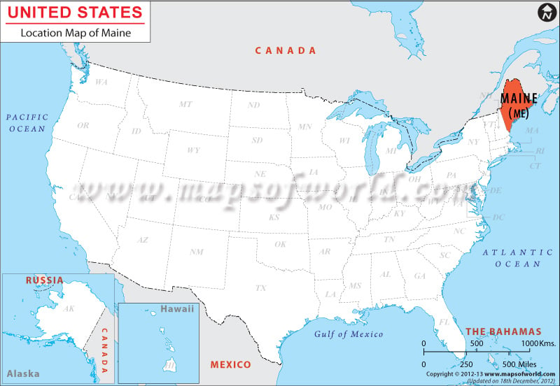 Map of USA Depicting Location of Maine