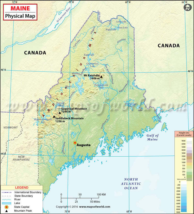 Physical Map Of Maine Maine Physical Map