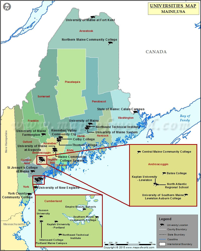 List Of Universities In Maine Map Of Maine Universities And Colleges