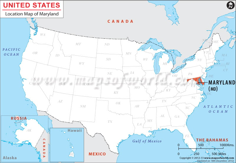 Map of USA Depicting Location of Maryland