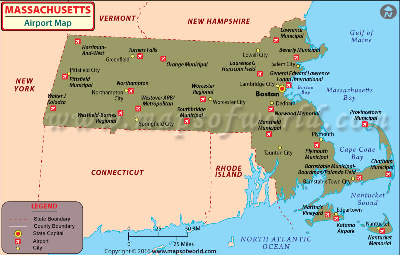 Airports In Massachusetts Massachusetts Airports Map