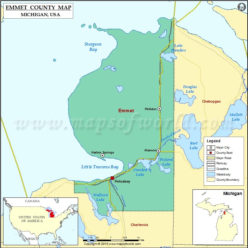 Emmet County Map Michigan
