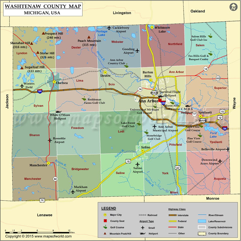 Washtenaw County Map Michigan