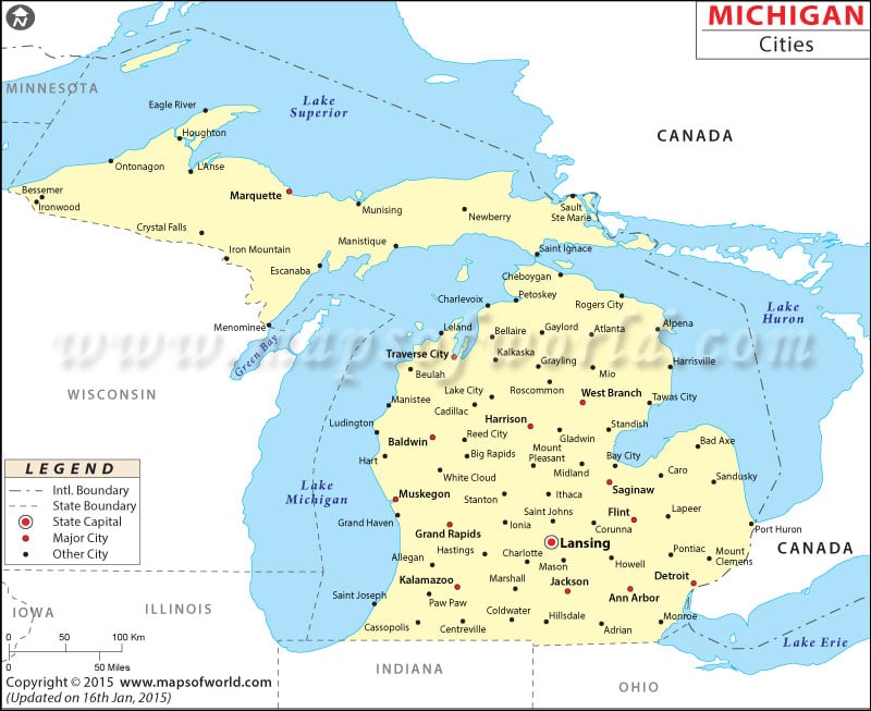 Cities In Michigan Michigan Cities Map