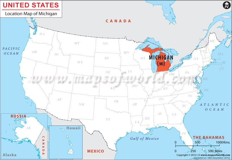 Map of USA Depicting Location of Michigan