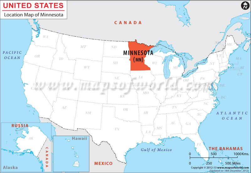 Map of USA Depicting Location of Minnesota