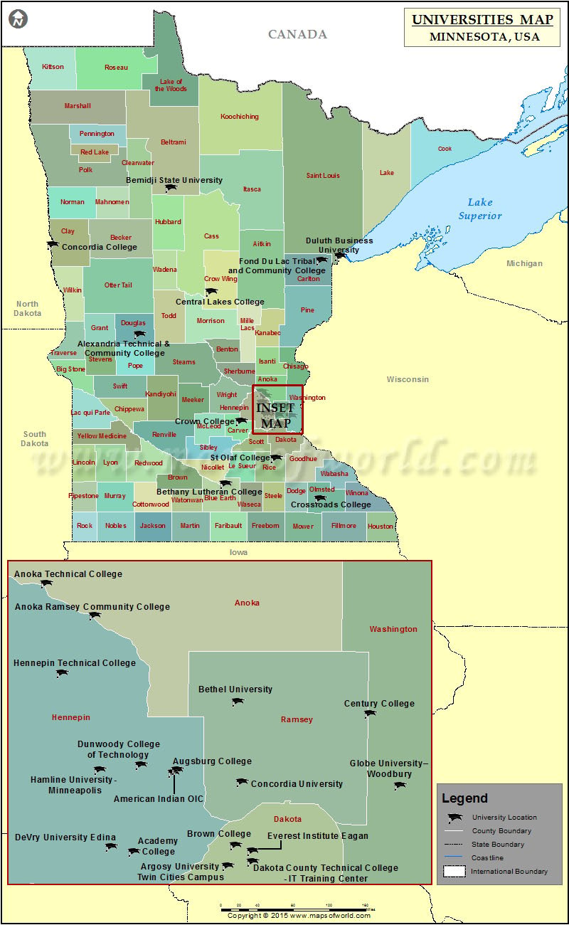 List Of Universities In Minnesota Map Of Minnesota Colleges And