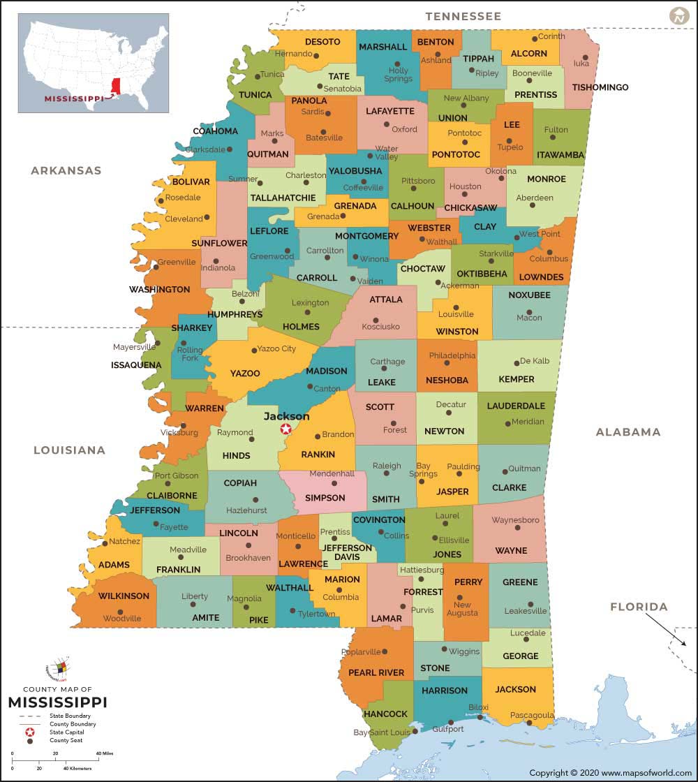 Mississippi County Map | Mississippi Counties