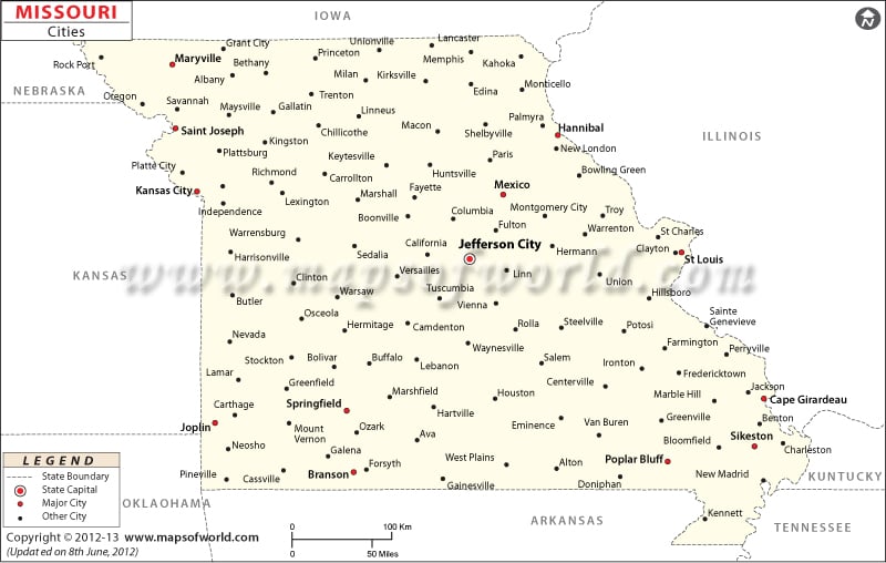 Cities In Missouri Missouri Cities Map