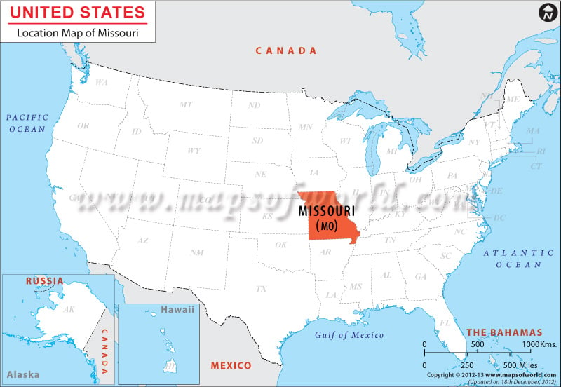 Map of USA Depicting Location of Missouri