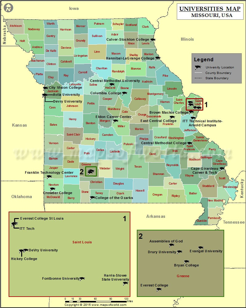 List Of Universities In Missouri Map Of Missouri Colleges And