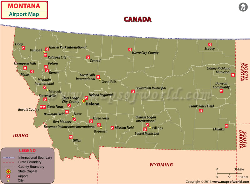 Airports In Montana Montana Airports Map