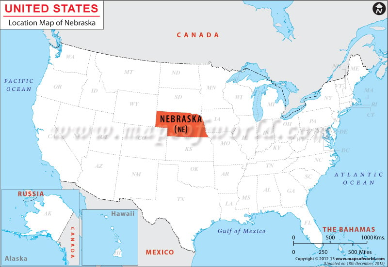 Map of USA Depicting Location of Nebraska