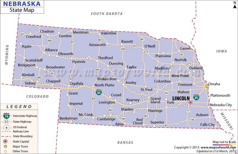 State Map Of Nebraska