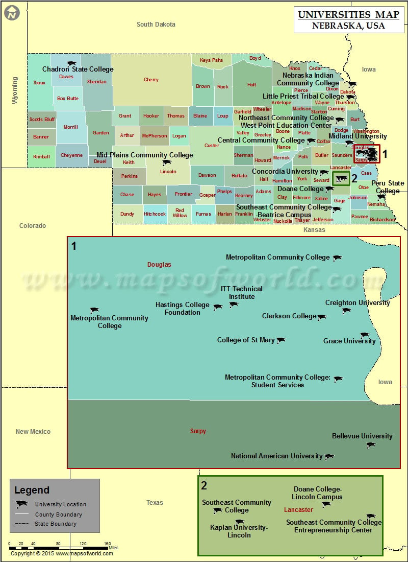 List Of Universities In Nebraska Map Of Nebraska Colleges And