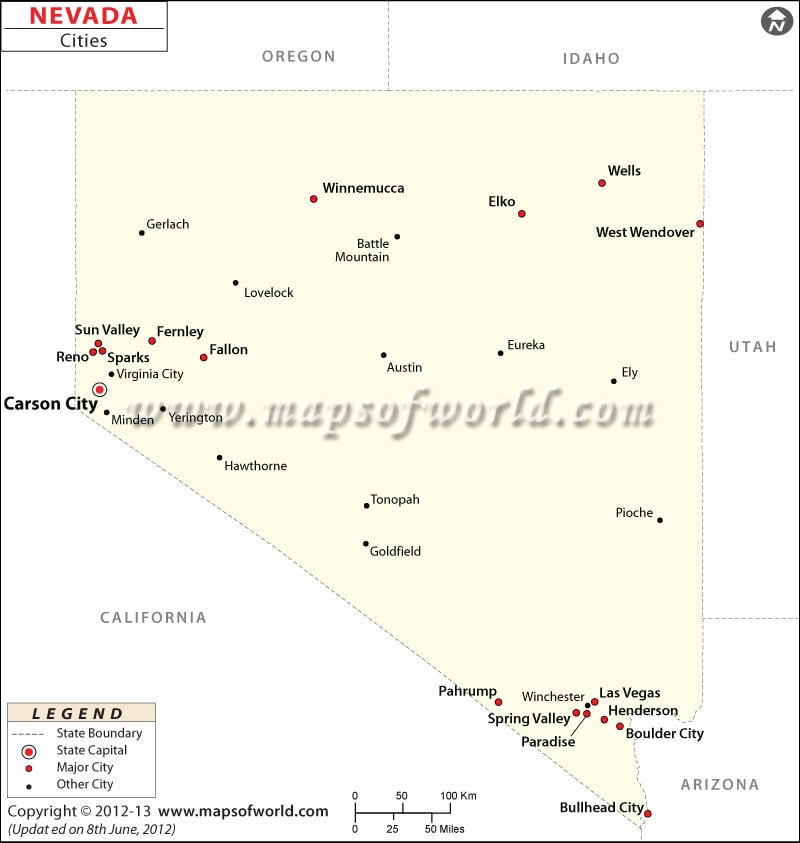 Cities In Nevada Nevada Cities Map