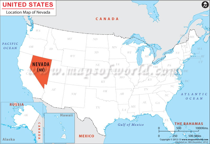 Map of USA Depicting Location of Nevada