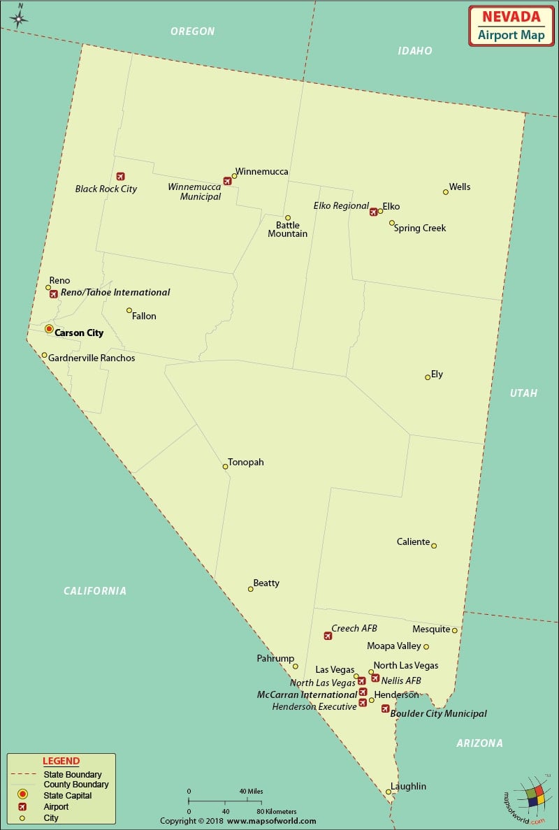 Airports In Nevada Nevada Airports Map
