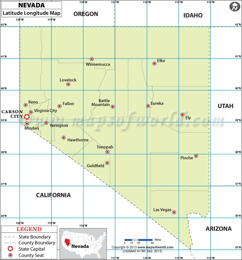 Nevada Latitude And Longitude Map