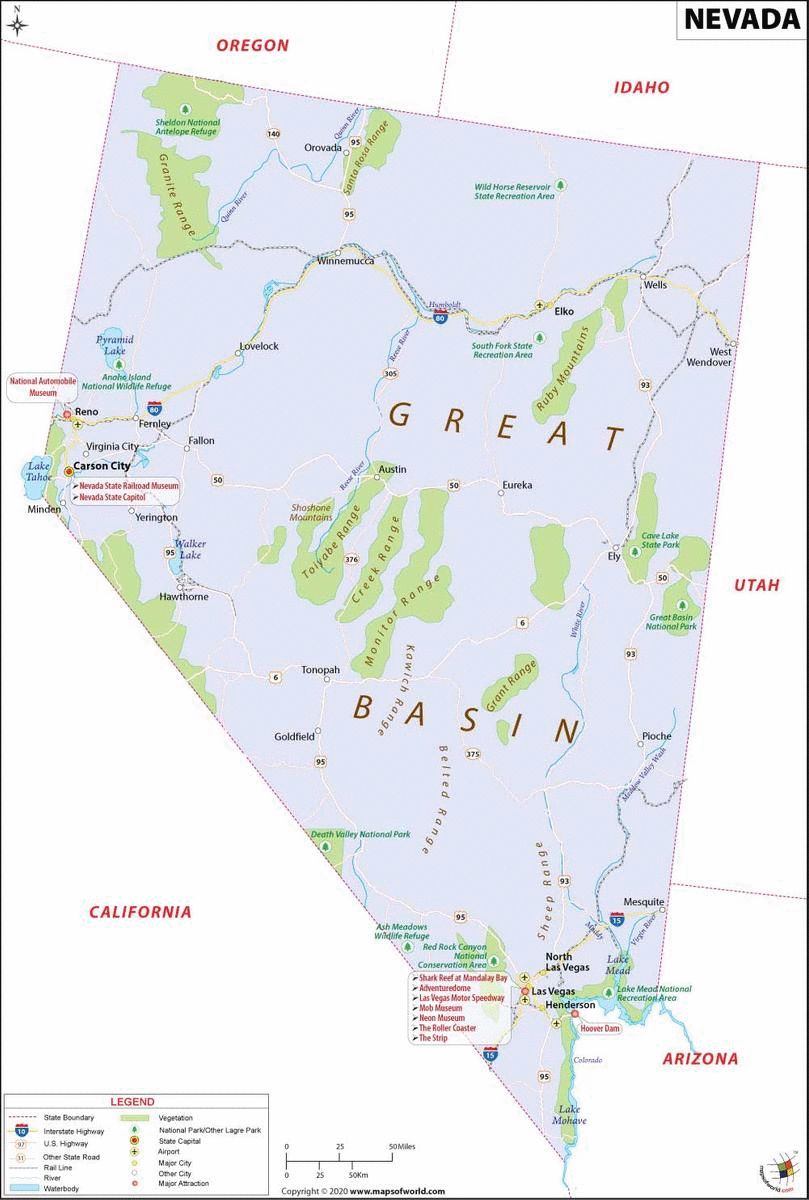Nevada Map Map Of Nevada State Usa