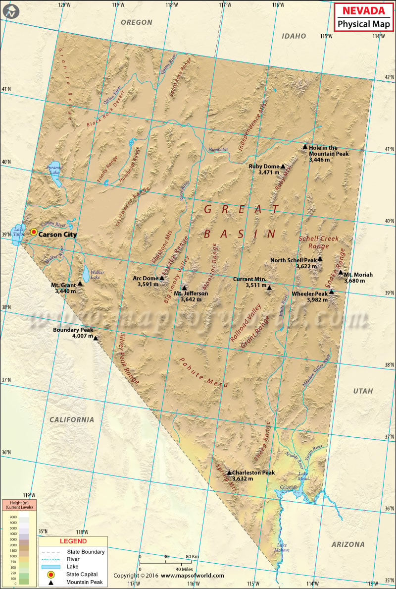 Physical Map Of Nevada